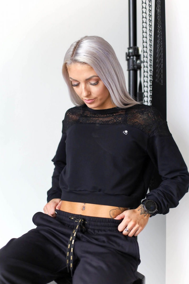 GoldBee Krajková Crop Mikina Black