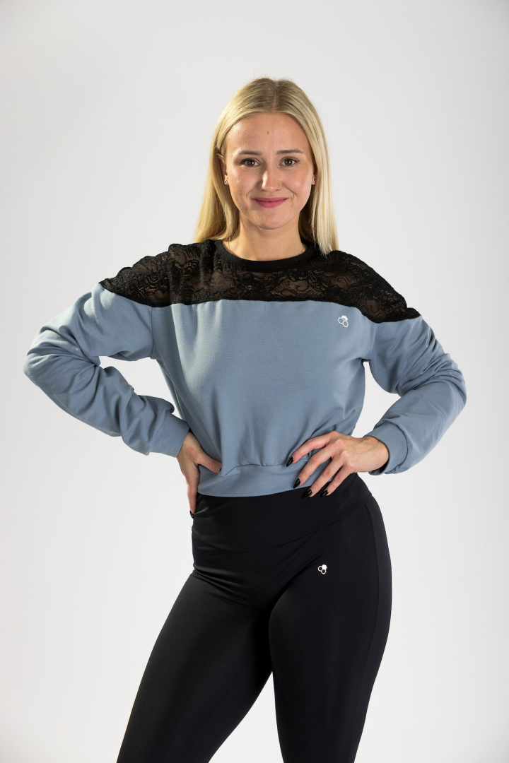 GoldBee Krajková Crop Mikina Dusty Blue